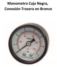Manometro Caja Negra Conexion Trasera en Bronce